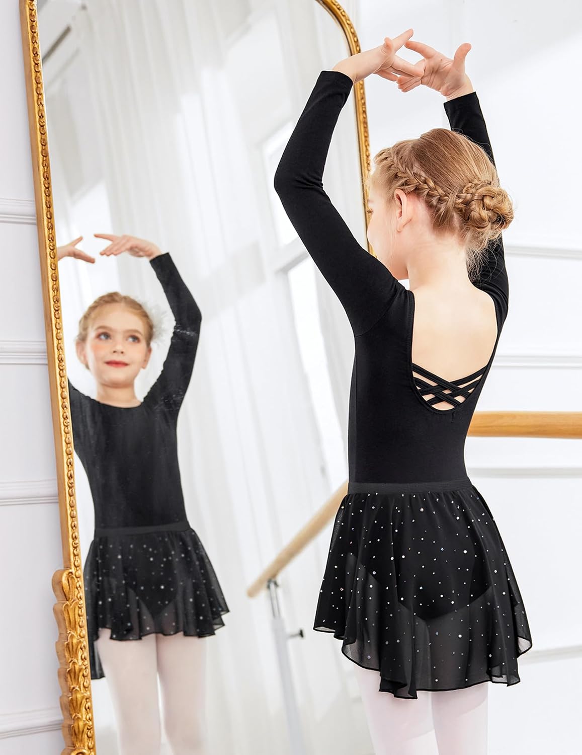 Thumbnail 6 de Zaclotre Girls' Long-Sleeve Ballet Leotard with Crisscross Back and Removable Shiny Skirt