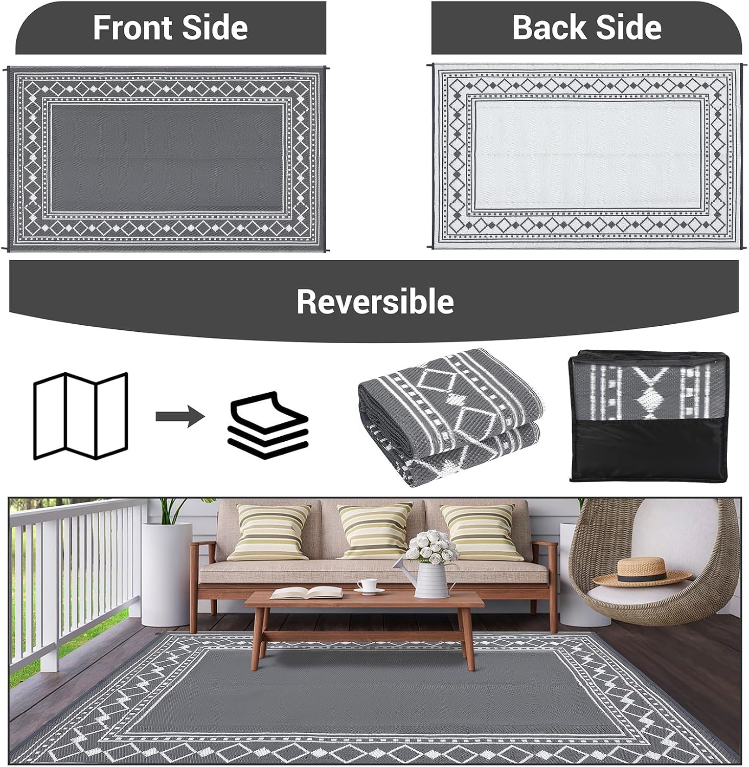 Detalle de CAROMIO outdoor plastic straw rug 270 x 360 cm
