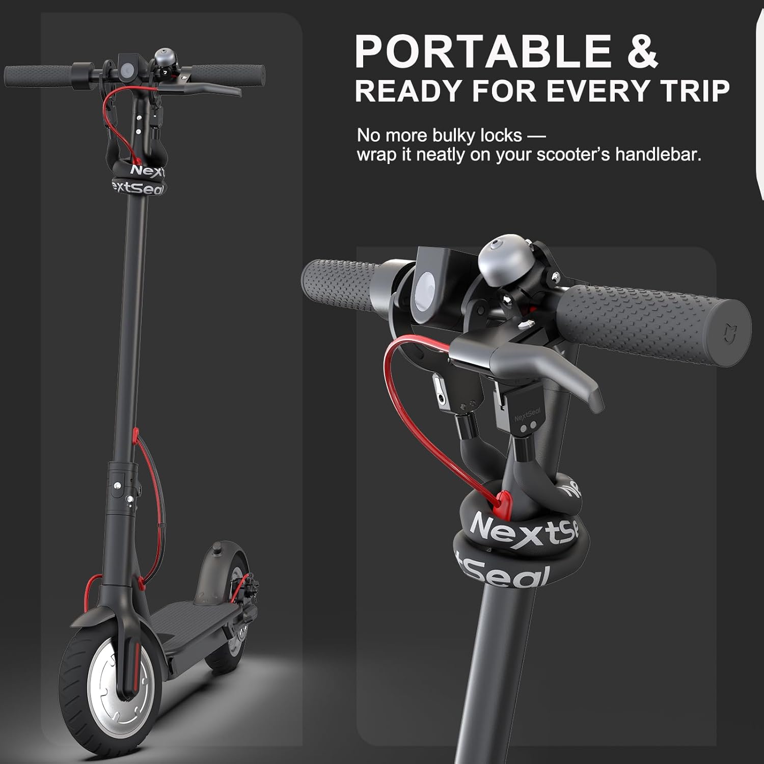 Detalle de NextSeal E Scooter Schloss – schlusselloses Verriegeln, 90 cm Kettenschloss für E-Scooter, Fahrrad & mehr