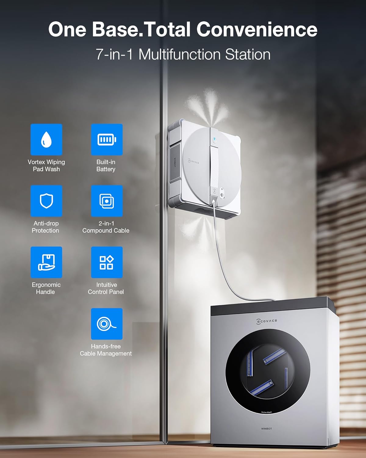 Detalle de ECOVACS WINBOT W3 Omni robot window cleaner with auto-cleaning station and WIN-SLAM 5.0 navigation