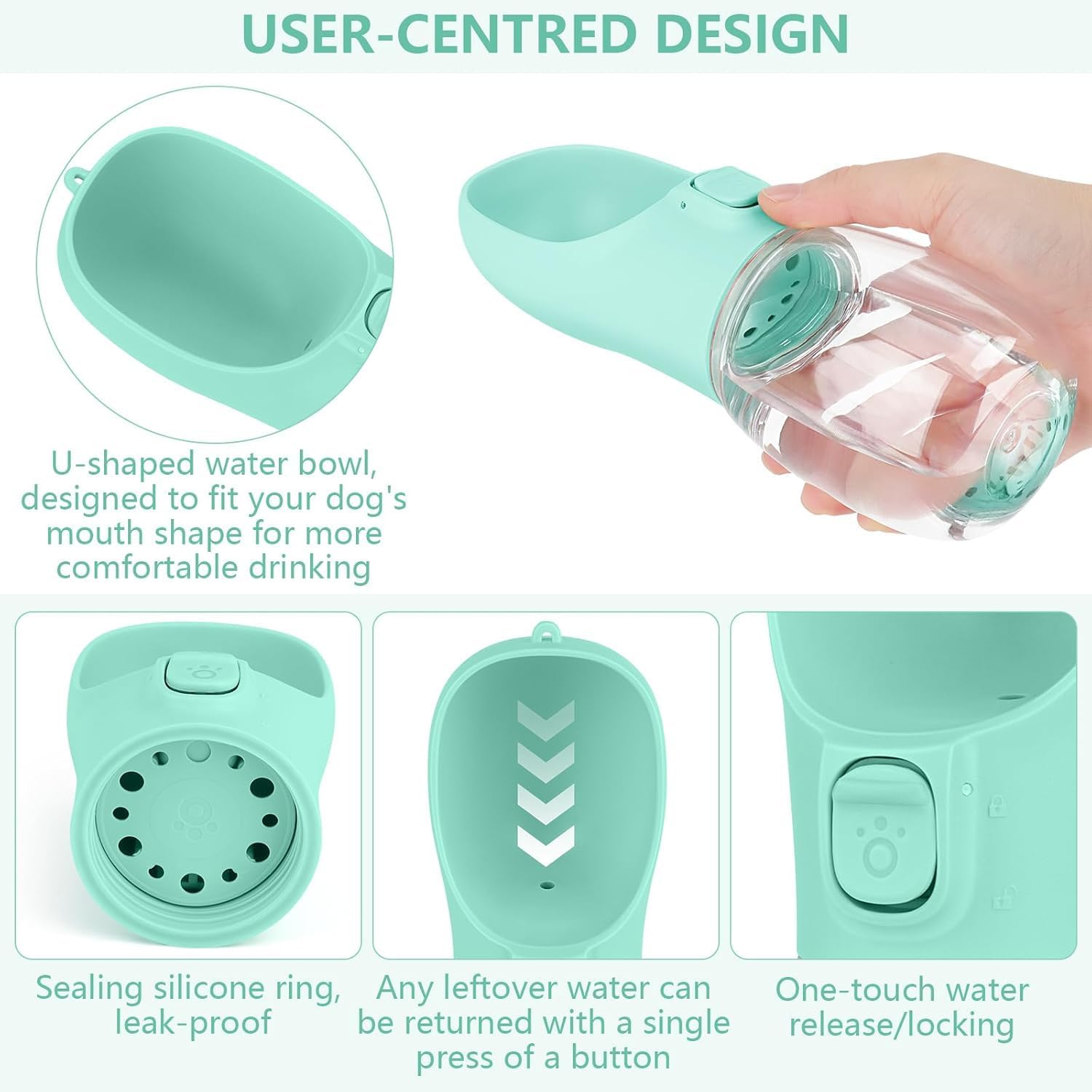 Detalle de Gourde Chien Promenade 350ml — Bouteille d'eau portable pour chien (Vert)