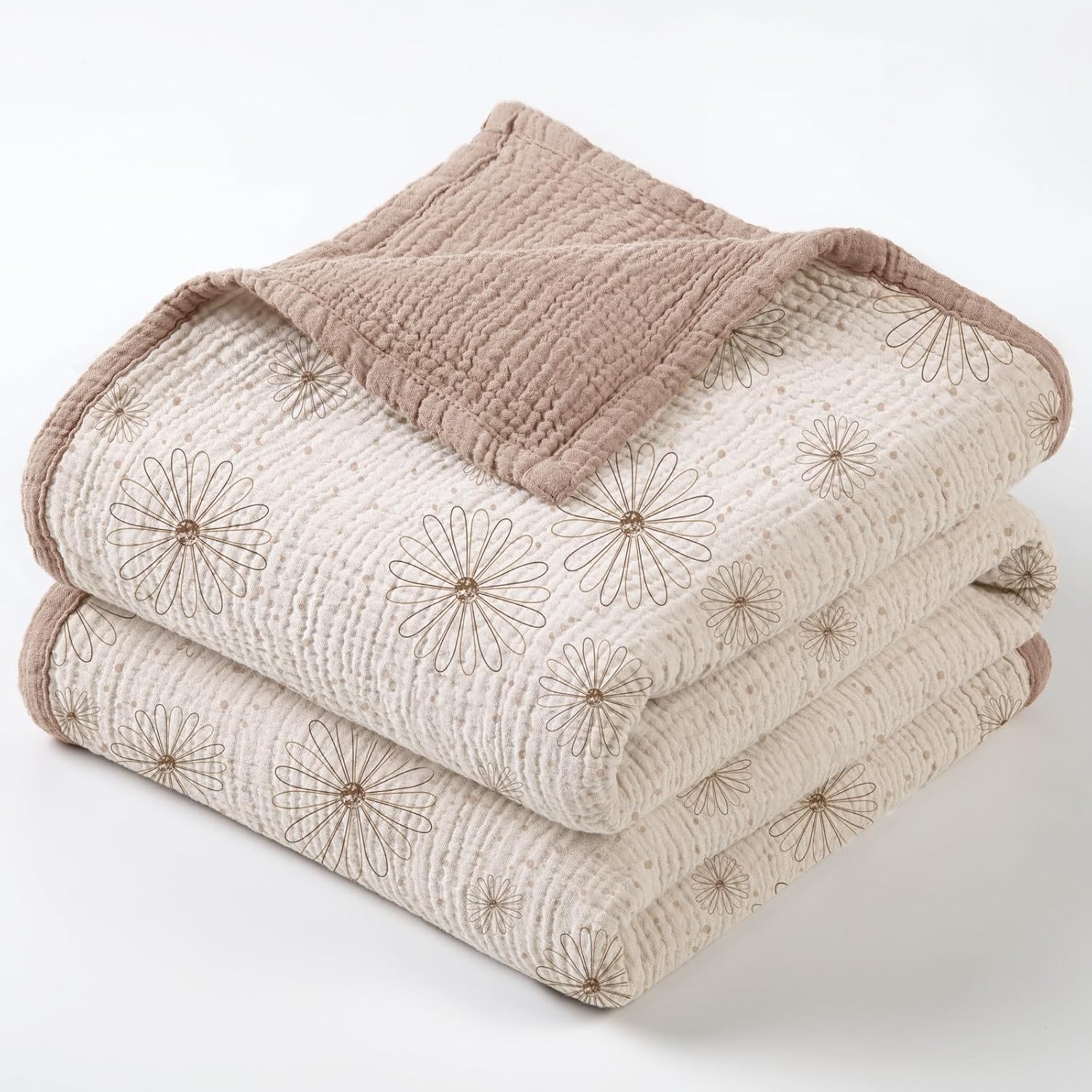 lulumoon モスリンキルトブランケット ベビー・キッズ用 47×47インチ Sand Daisy、軽量・通気性