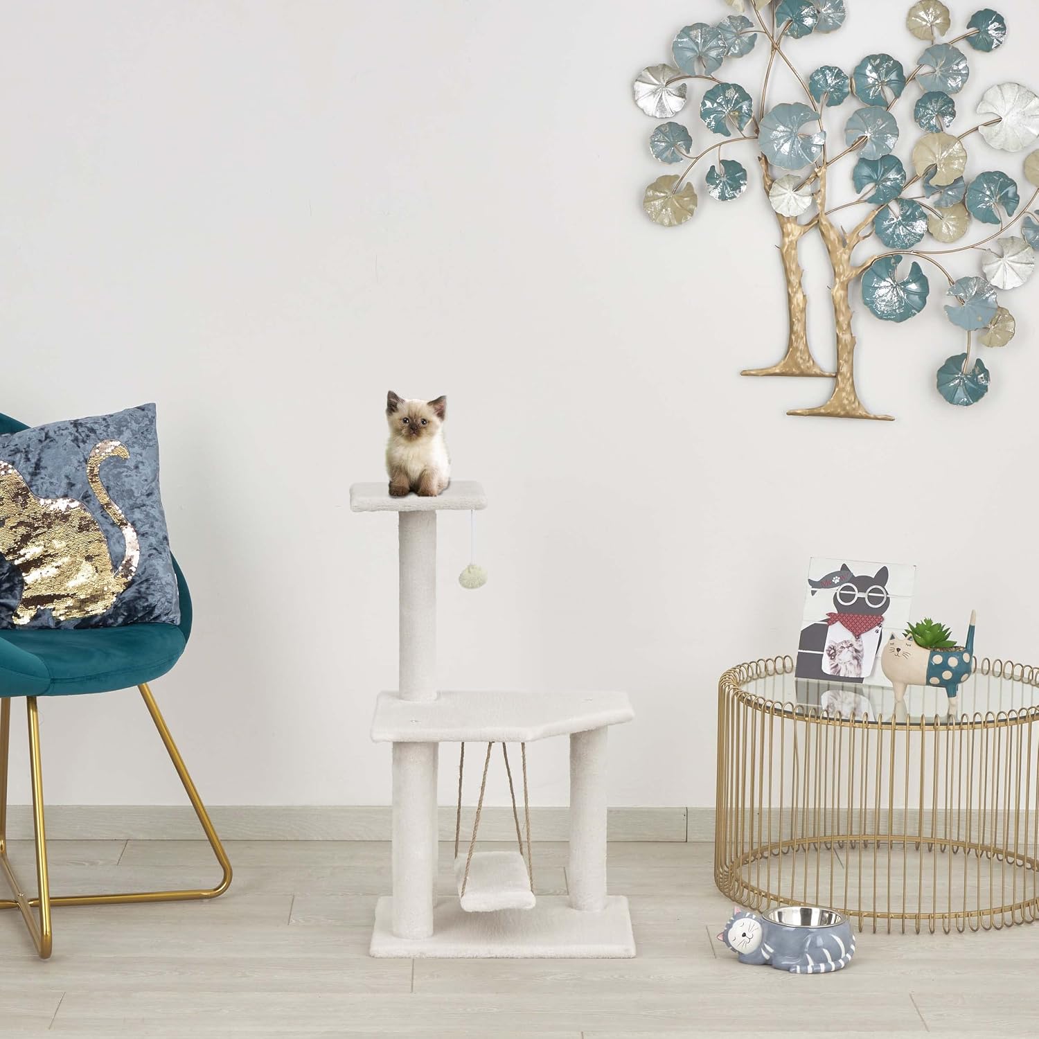 Detalle 1 de Baroni Home castello tiragraffi 35x30x71 cm crema