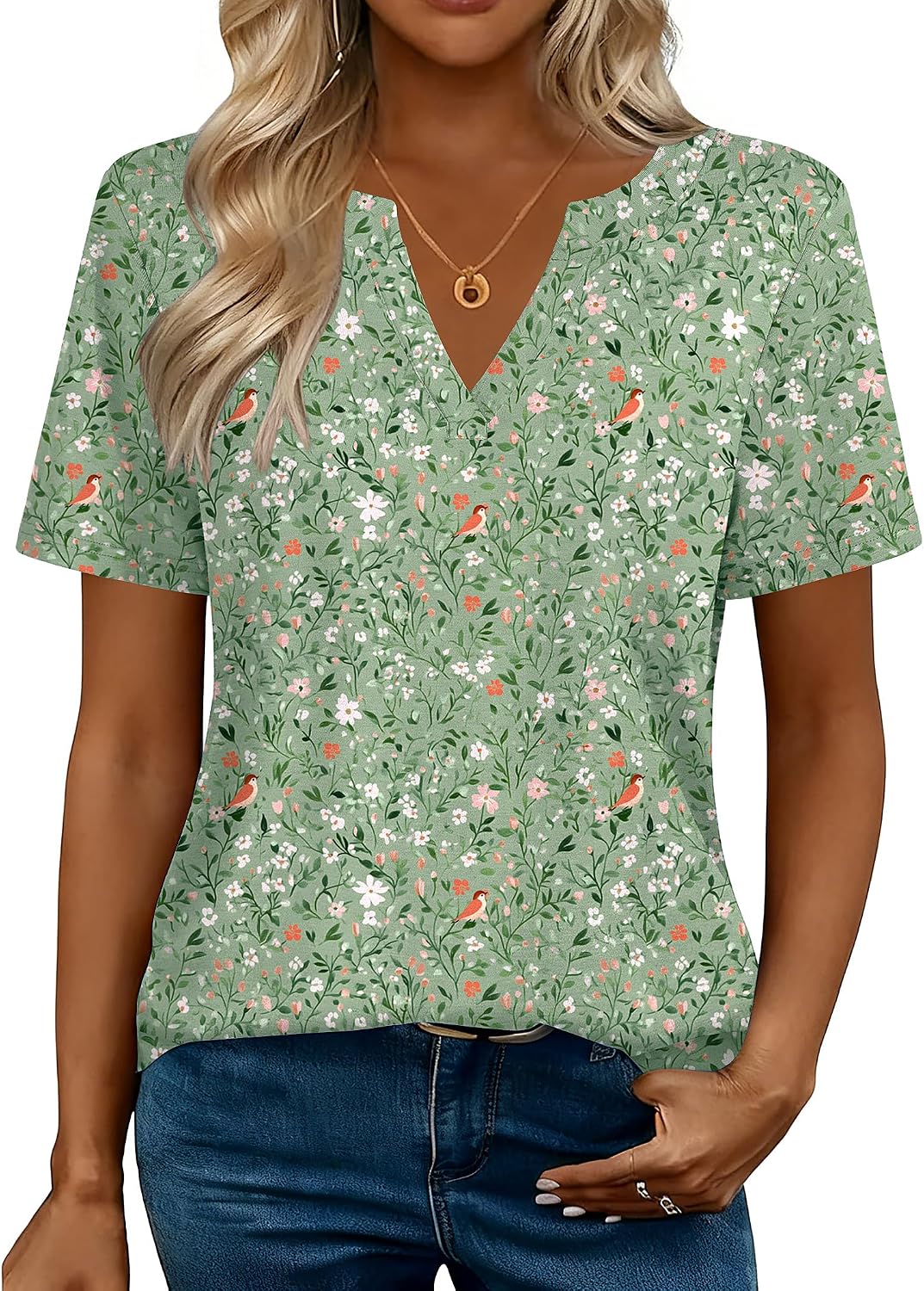 Detalle 2 de Zeagoo Women’s V-Neck Short-Sleeve High-Low Tunic Top