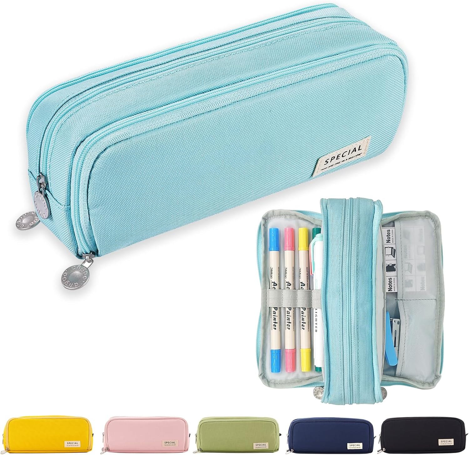 Detalle de X SIM FITNESSX Federmäppchen mit 3 Fächern – großes Pencil-Case für Schule & Büro
