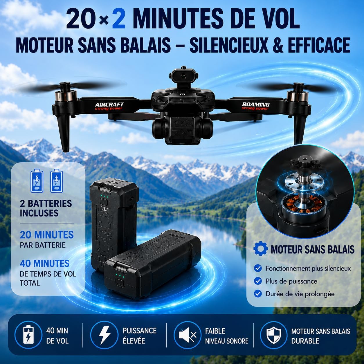 Detalle de Drone FPV 4.3" avec écran intégré et une touche de décollage/atterrissage