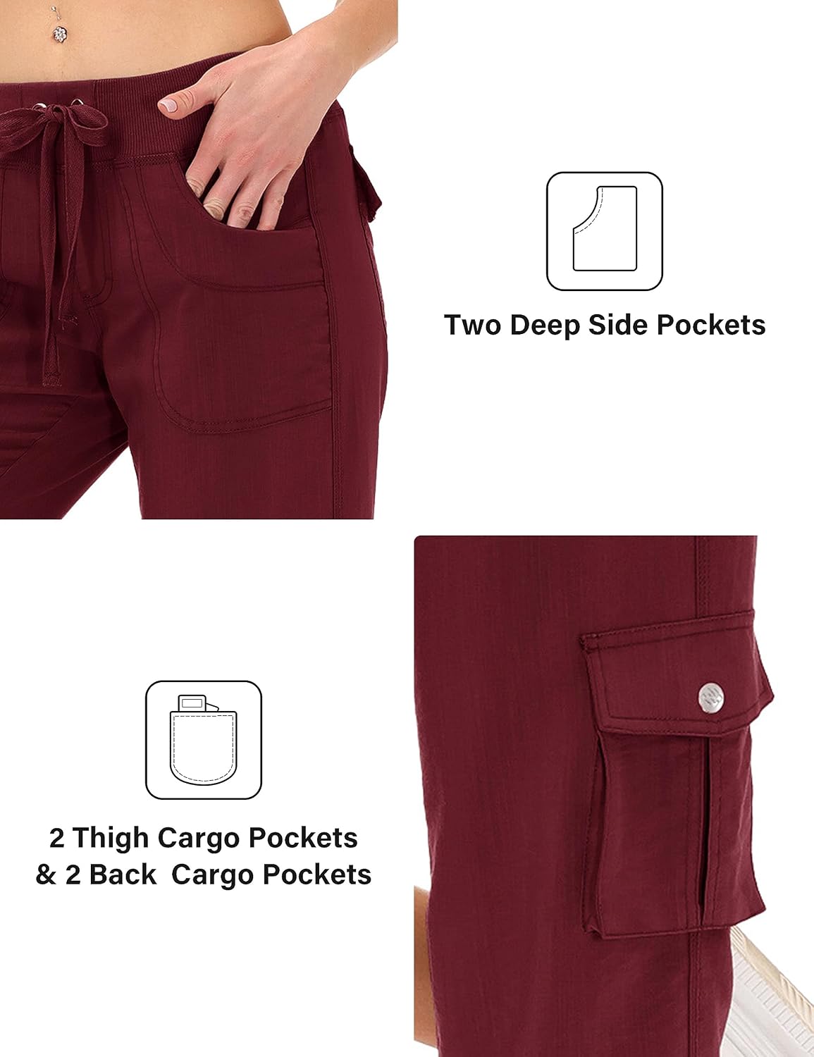 Detalle 2 de JINSHI Damen 3/4 Cargo-Shorthose mit Mehrfach-Taschen (Capri-/Freizeithose) für Sommer, Alltag & Outdoor