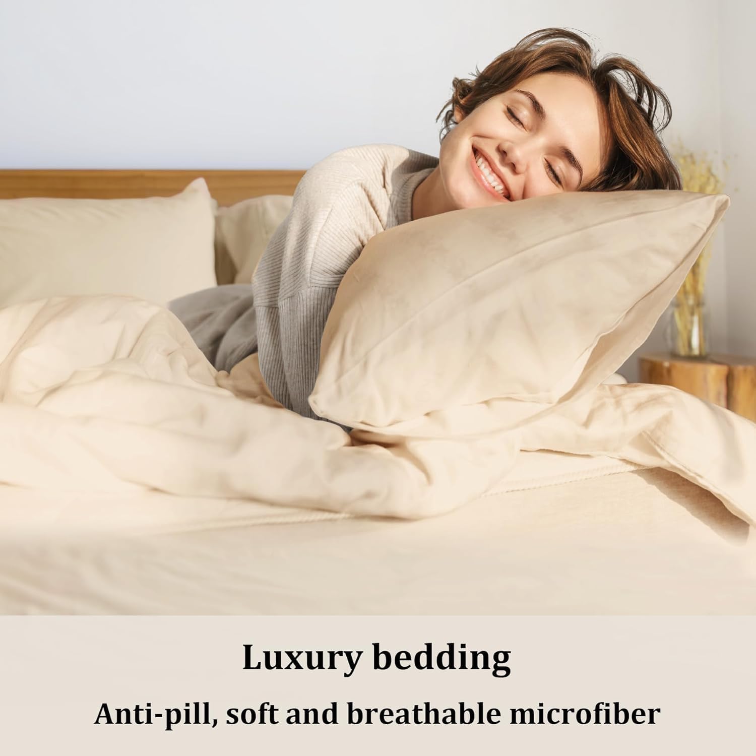 Detalle de LuxClub Double Fitted Sheet with 40cm Depth in Beige