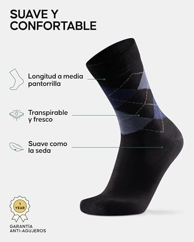 Thumbnail 1 de DANISH ENDURANCE Calcetines casuales de bambú Unisex 6 Pack - Multicolor (3x Negro, 3x Rombos Azules) 43-47