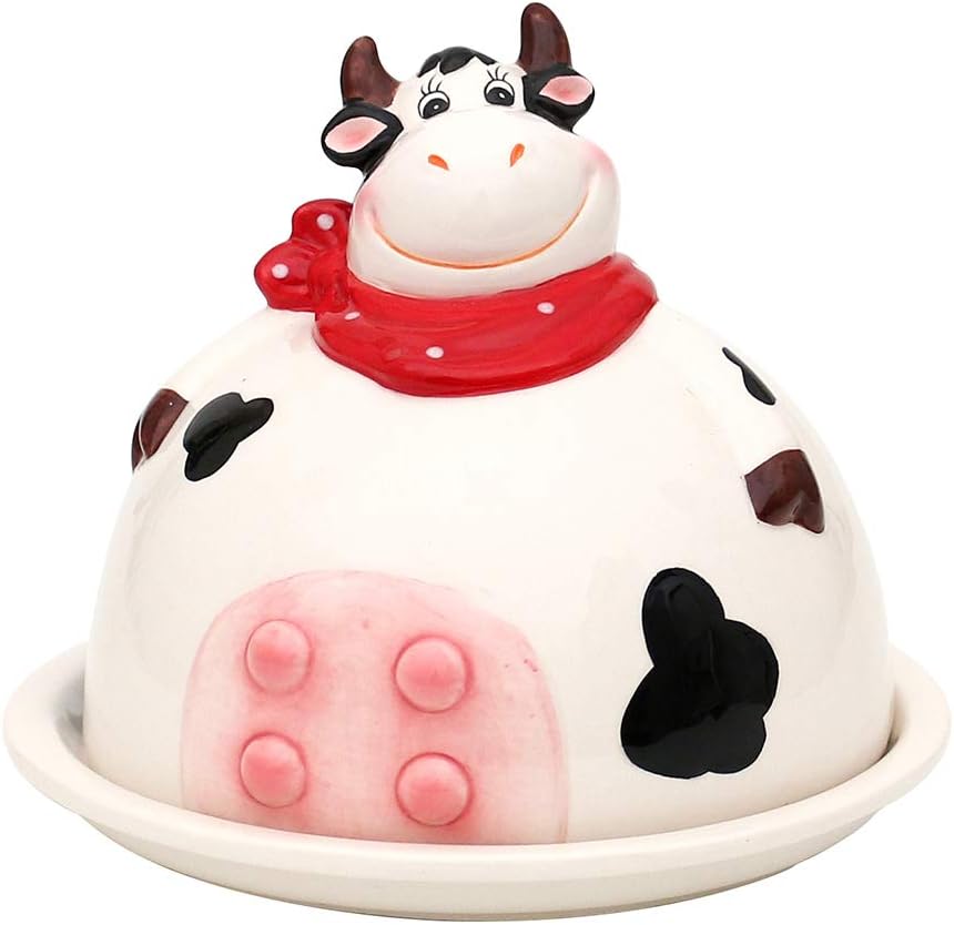 Detalle de Dekohelden24 222501 – ceramiczna maselniczka w kształcie krowy z pokrywką