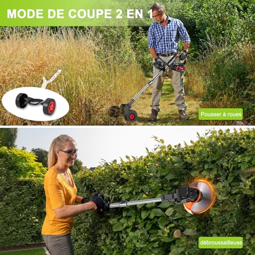 Detalle 2 de Oumeiu débroussailleuse sans fil 21 V, 2 batteries 4,0 Ah et tête orientable