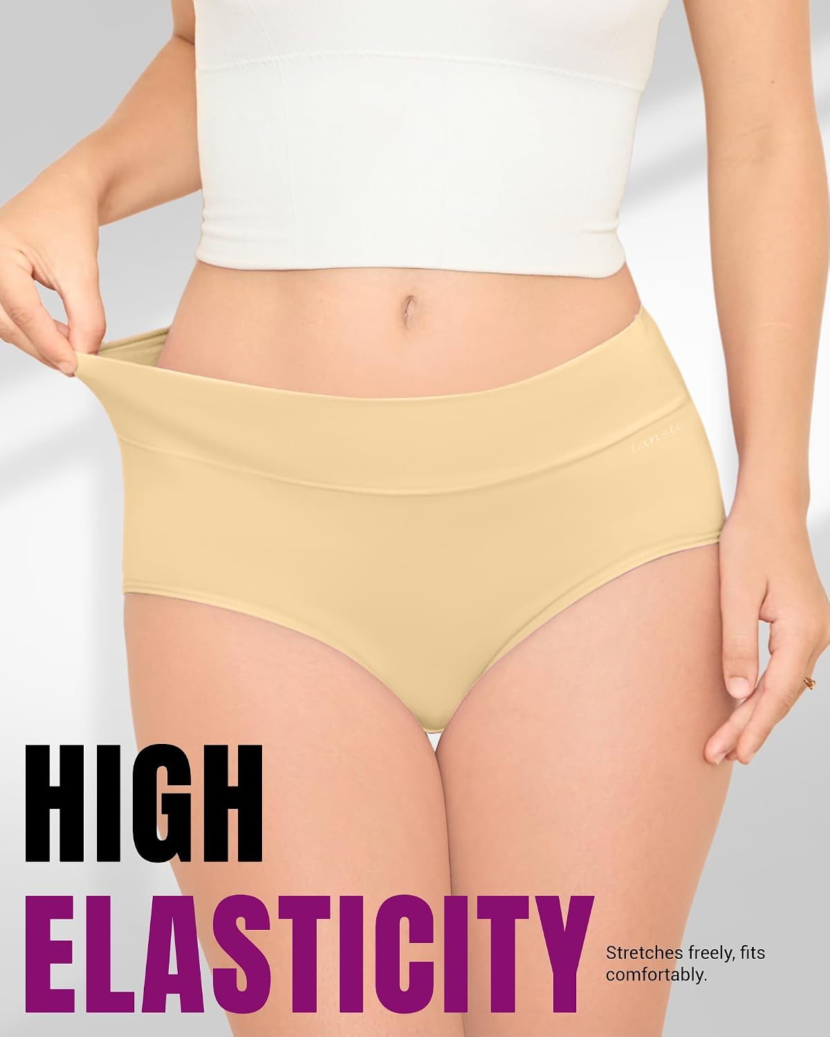 Detalle de TANSTC Damen-Unterhosen 5er Pack – Baumwolle, Hohe Taille, atmungsaktiv, weich