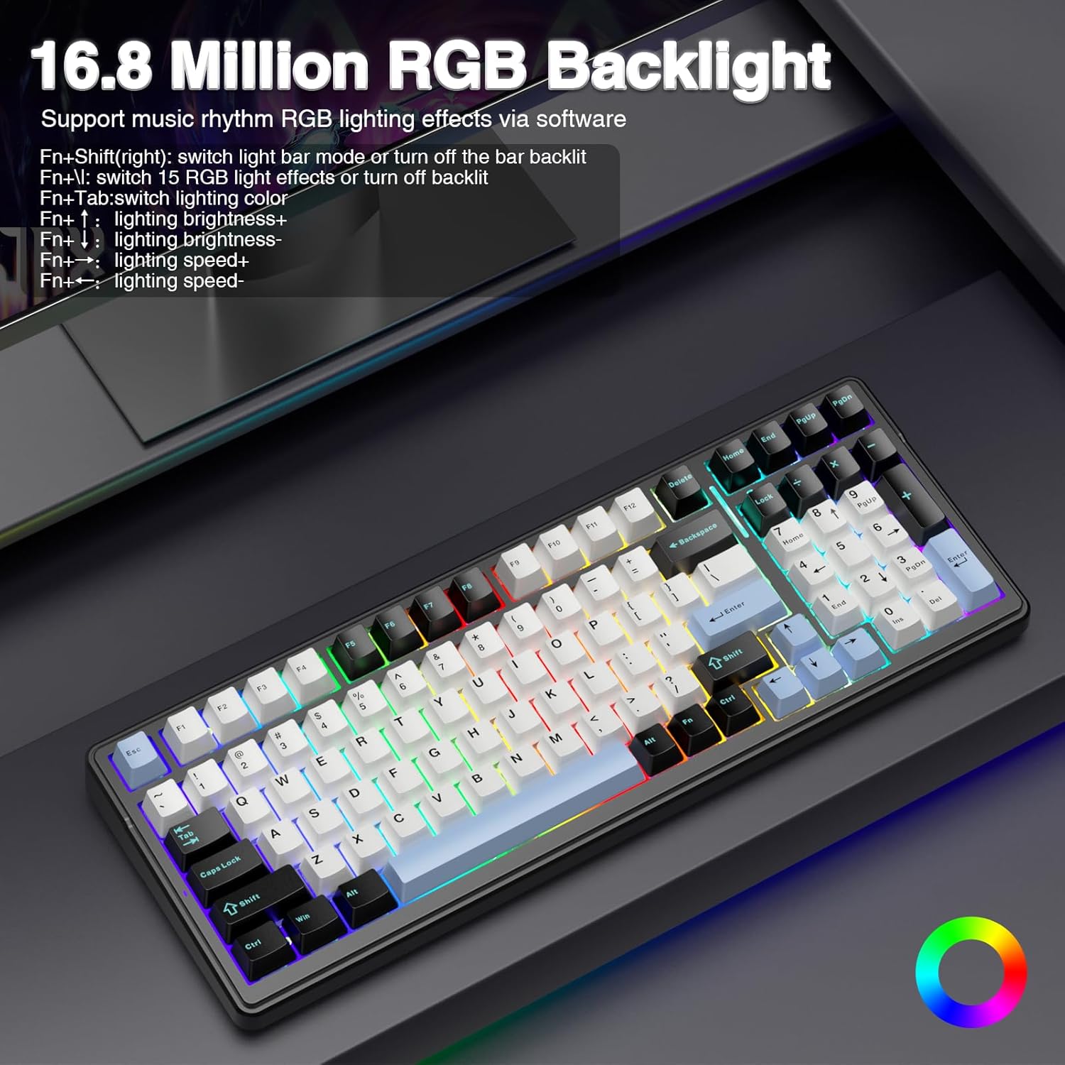 Thumbnail 5 de AULA F99 wireless mechanical keyboard (Tri-Mode BT5.0 / 2.4GHz / USB-C) with hot-swappable switches and RGB backlighting