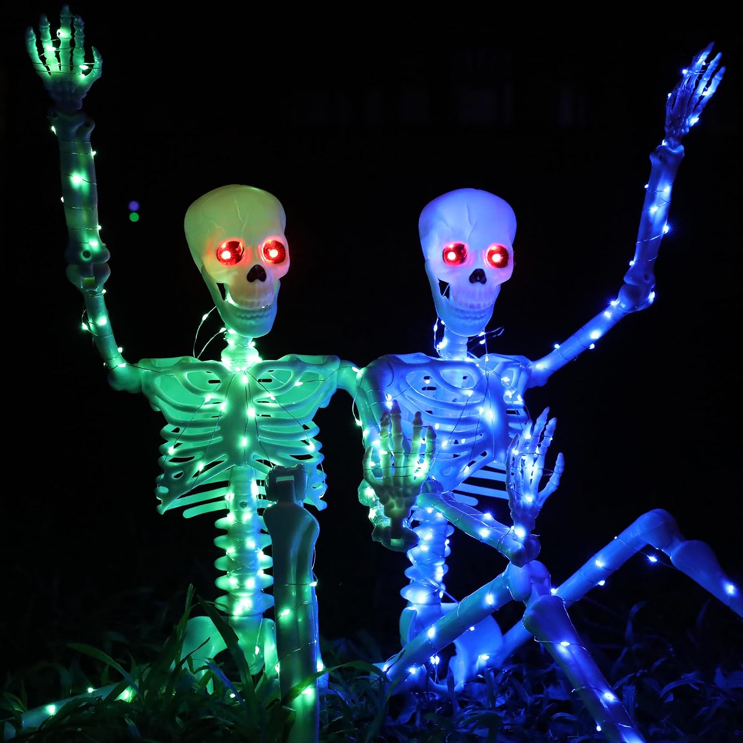 Detalle de daboot Wsj-03 – podświetlany szkielet na Halloween, 90 cm, ruchome przeguby i czerwone oczy