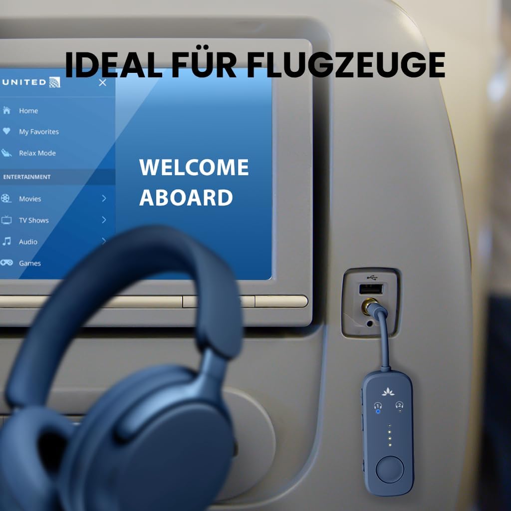 Thumbnail 1 de Avantree Relay Bluetooth 5.3 Adapter für Flugzeug mit Qualcomm aptX Adaptive (3,5-mm-AUX, 2 Kopfhörer/AirPods)
