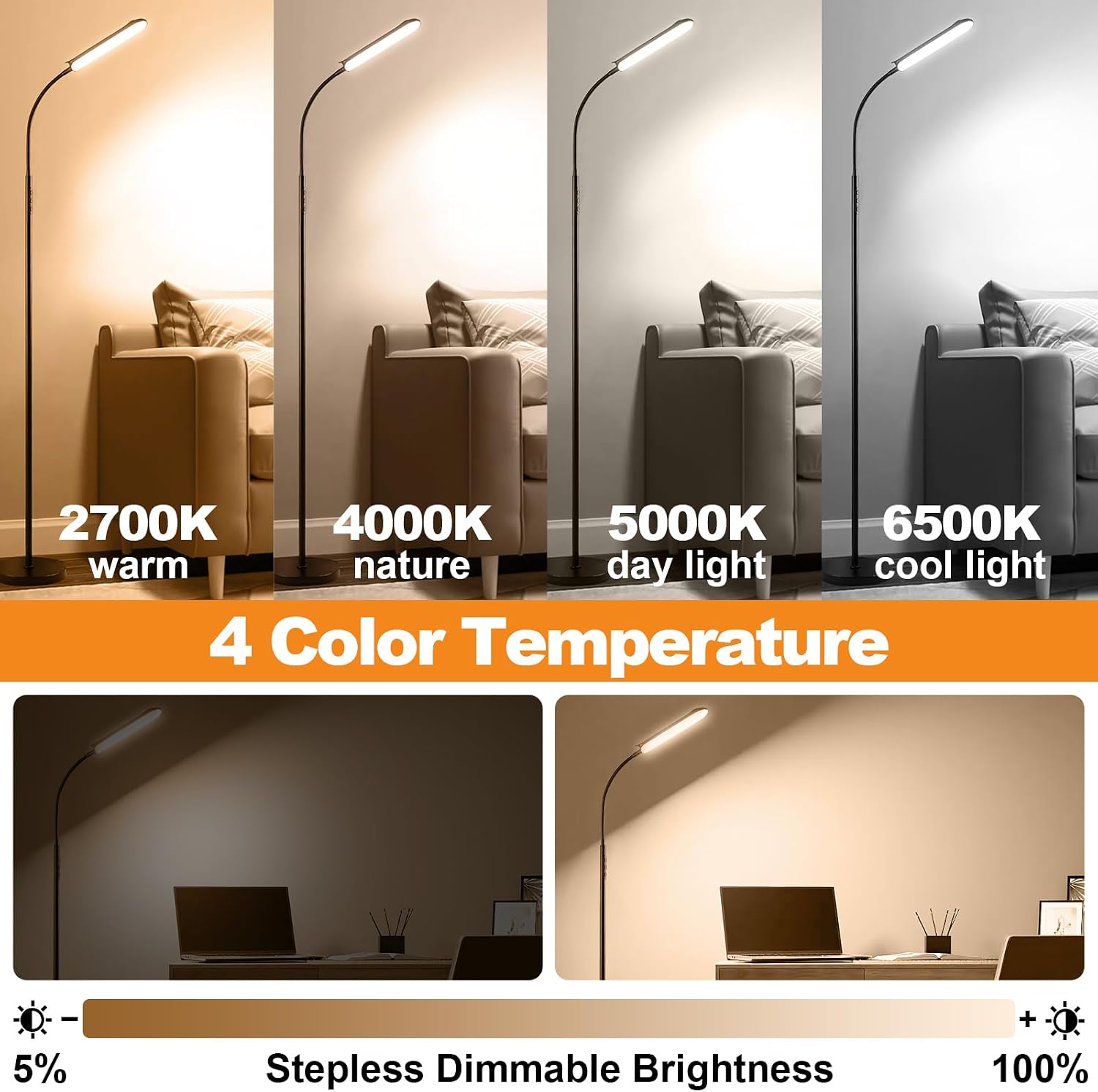 Detalle de marctronic Floor Lamp (18W, 1800LM) with Remote, Smart Plug, and Dimming