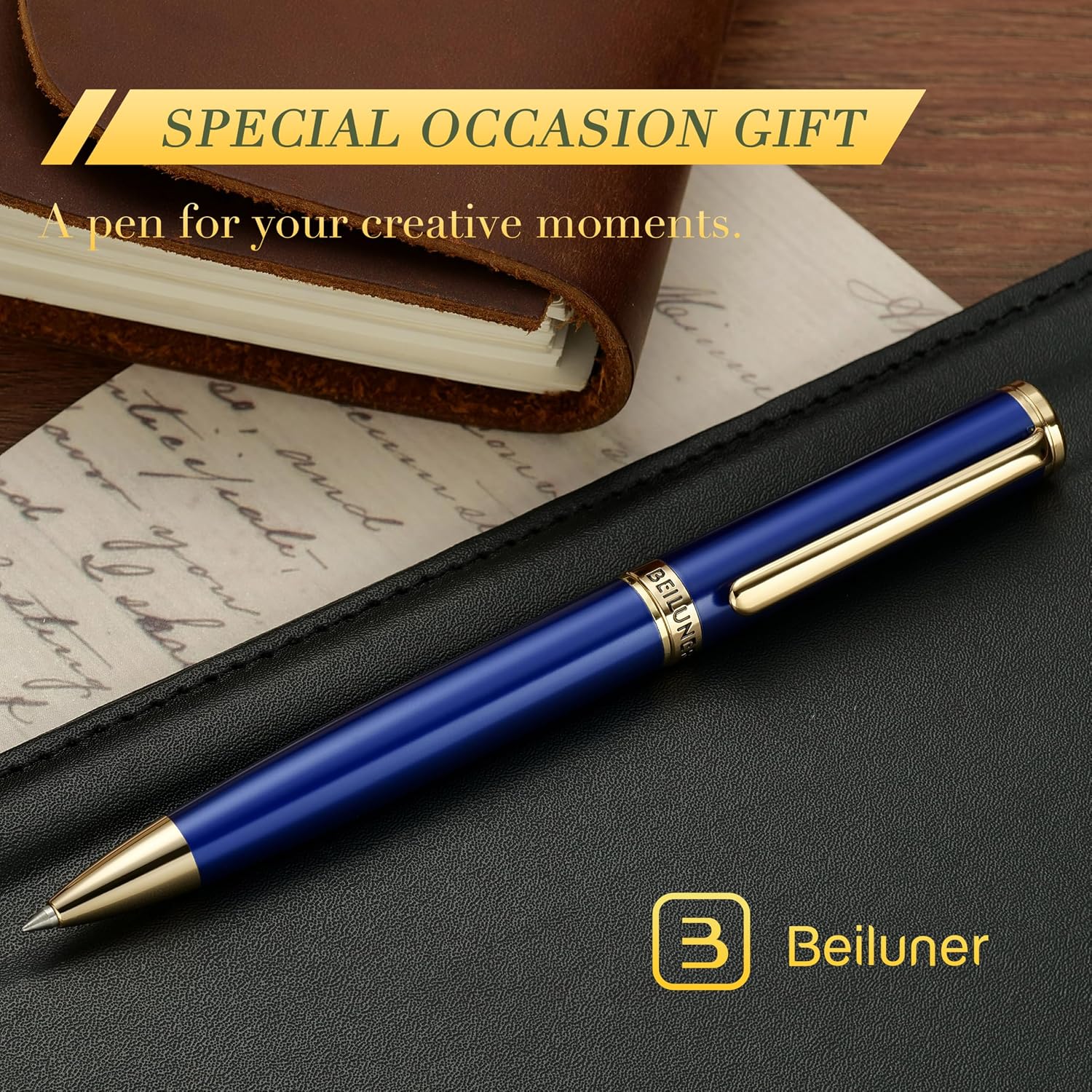 Detalle de BEILUNER XZB-301-Blue Gel Pen, Blue Lacquer, 24K Gold Finish, 0.3 mm Tip