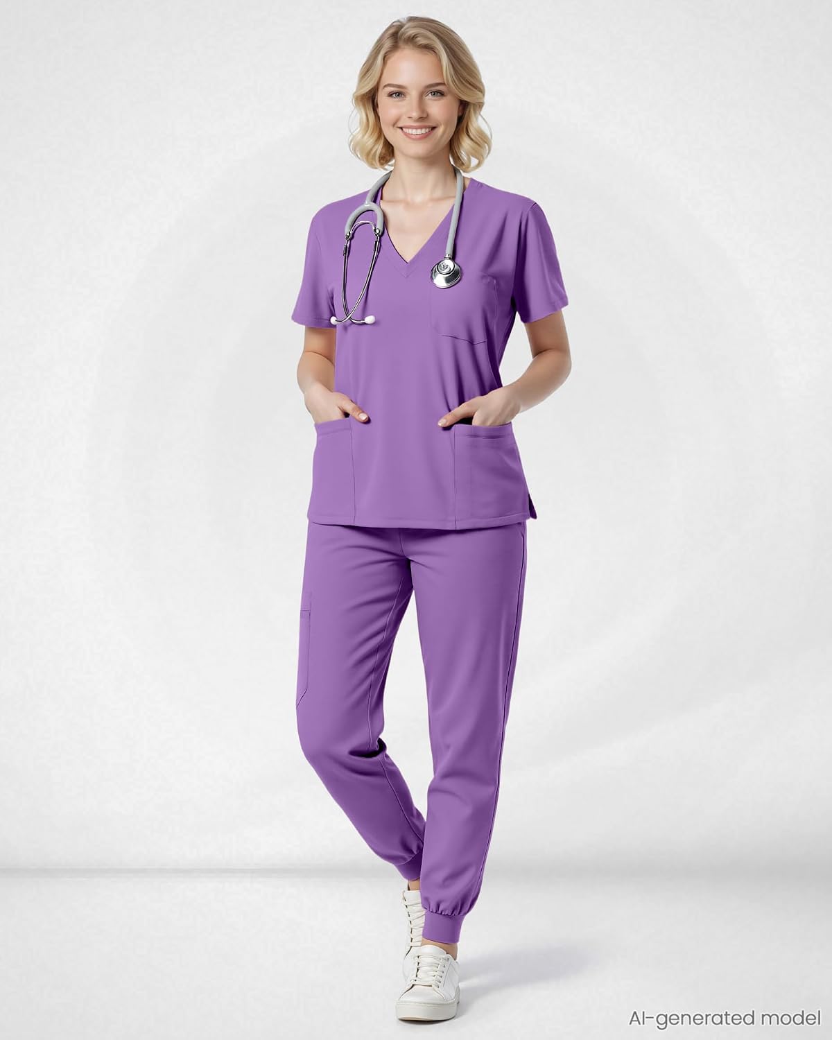 Detalle 1 de Eipnare Women's V-Neck Jogger Scrub Set, 9 Pockets, Stretch Fabric