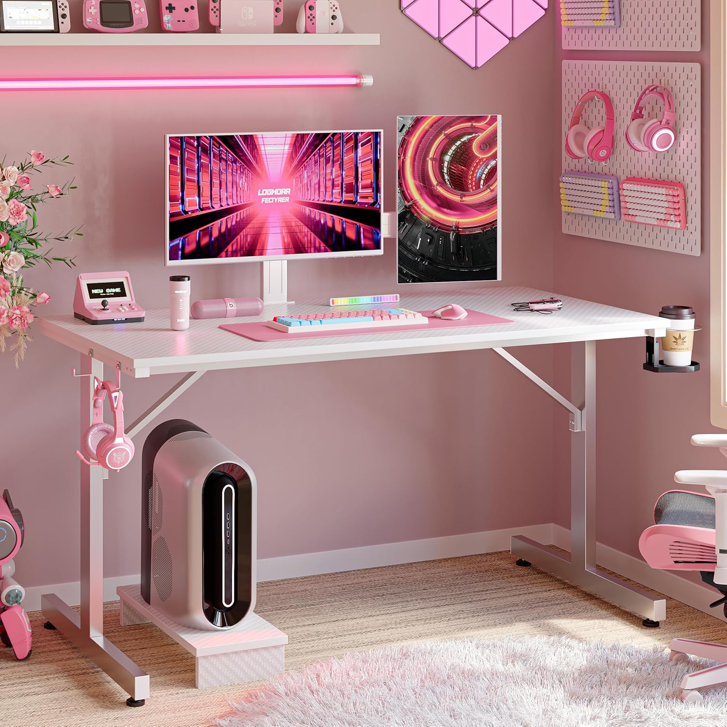 Thumbnail 3 de Bestier Small Gaming Desk with Monitor Stand (106.6 cm) – RGB, Cup Holder & Headset Hooks