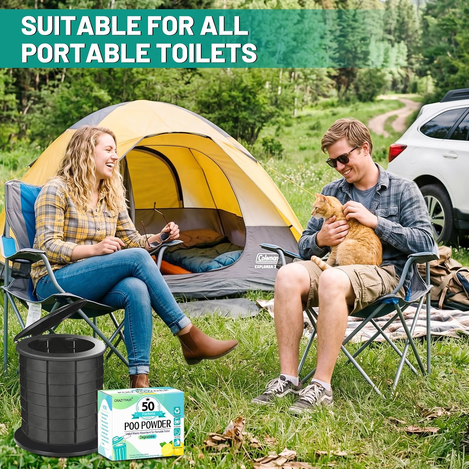 Thumbnail 2 de CRAZYTHUR Portable Toilet Gel (Poo Powder) for Camping & Outdoor Use, 50 Pack, Lemon Scent