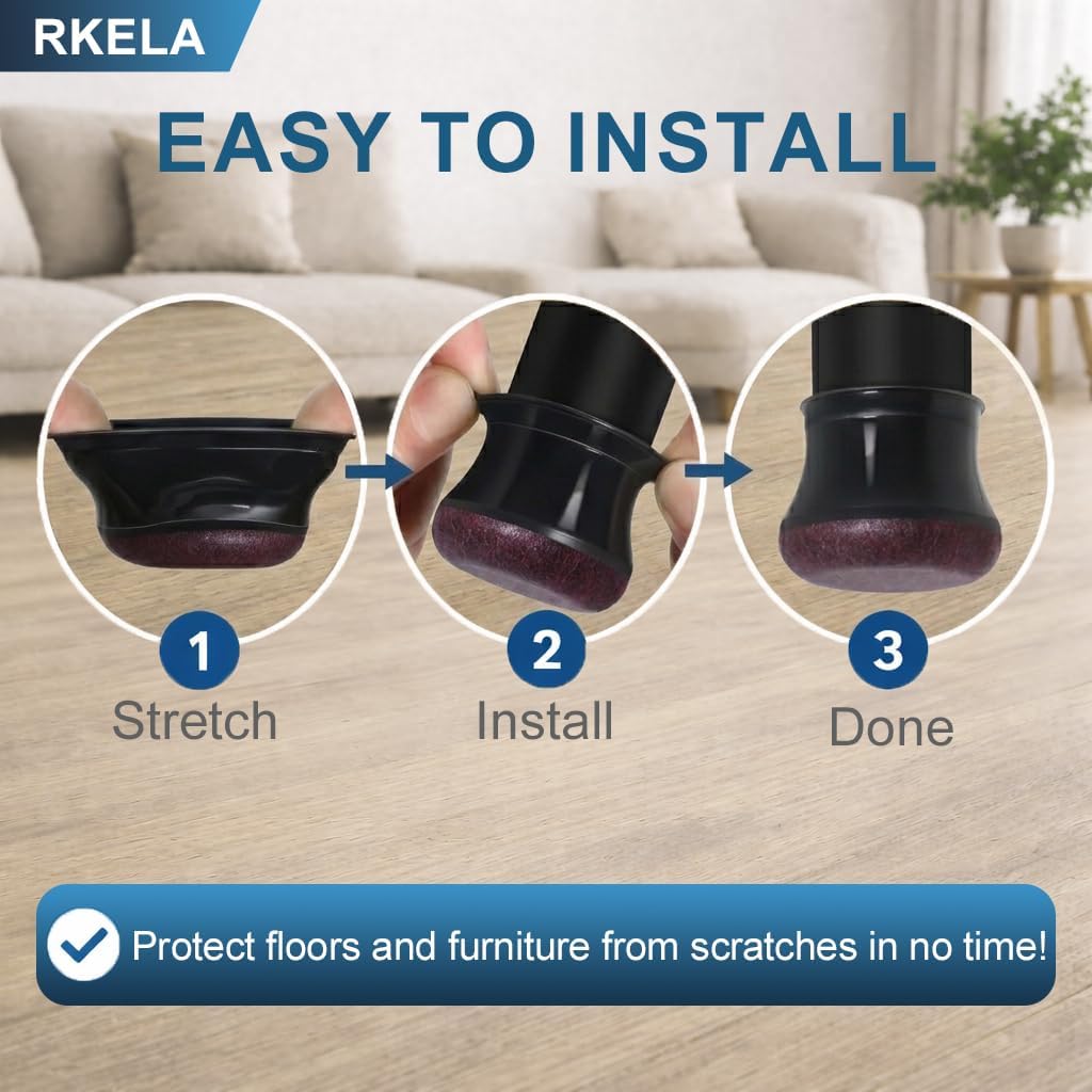 Thumbnail 4 de Chair Leg Floor Protectors, 16 Pcs Extra Small Black Silicone Caps with Wrapped Felt for Hardwood Floors
