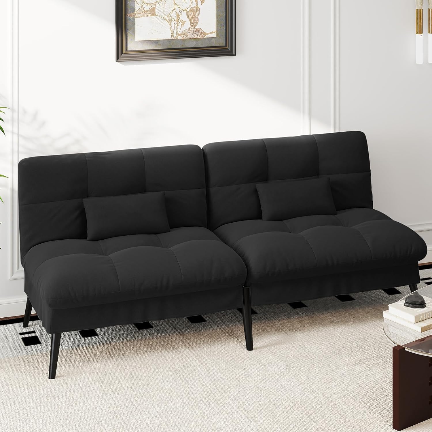 Detalle de LUCKRACER Sofa 3 Sitzer Schlafsofa mit 5-fach verstellbarer Rückenlehne – Schwarz