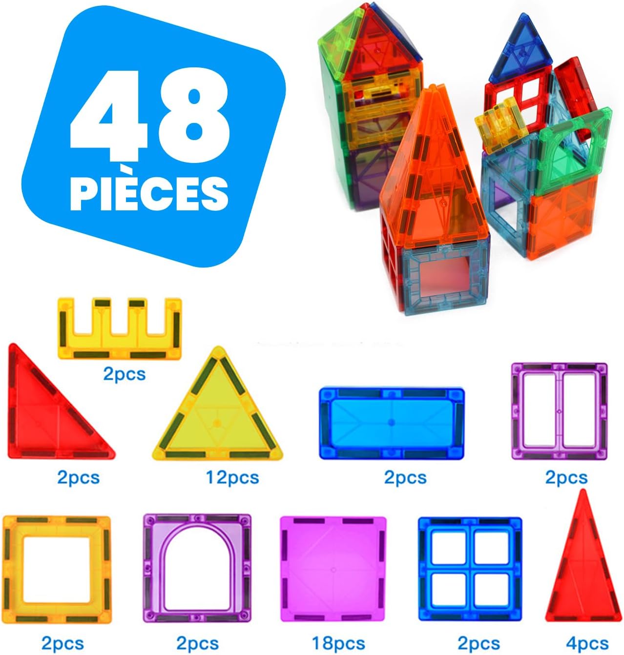 Thumbnail 1 de NK Set di Costruzione Magnetici per Bambini (48 pezzi) con tessere magnetiche 3D