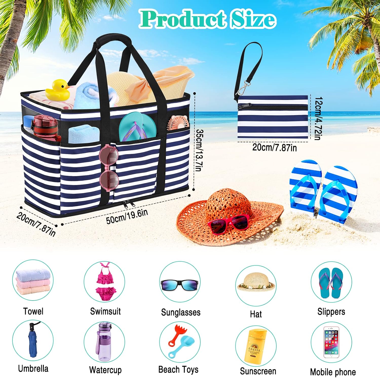 Thumbnail 4 de JUYANO Große Strandtasche mit Reißverschluss, wasserdichtes XXL-Format (45L) – Familie Badetasche Strandtasche