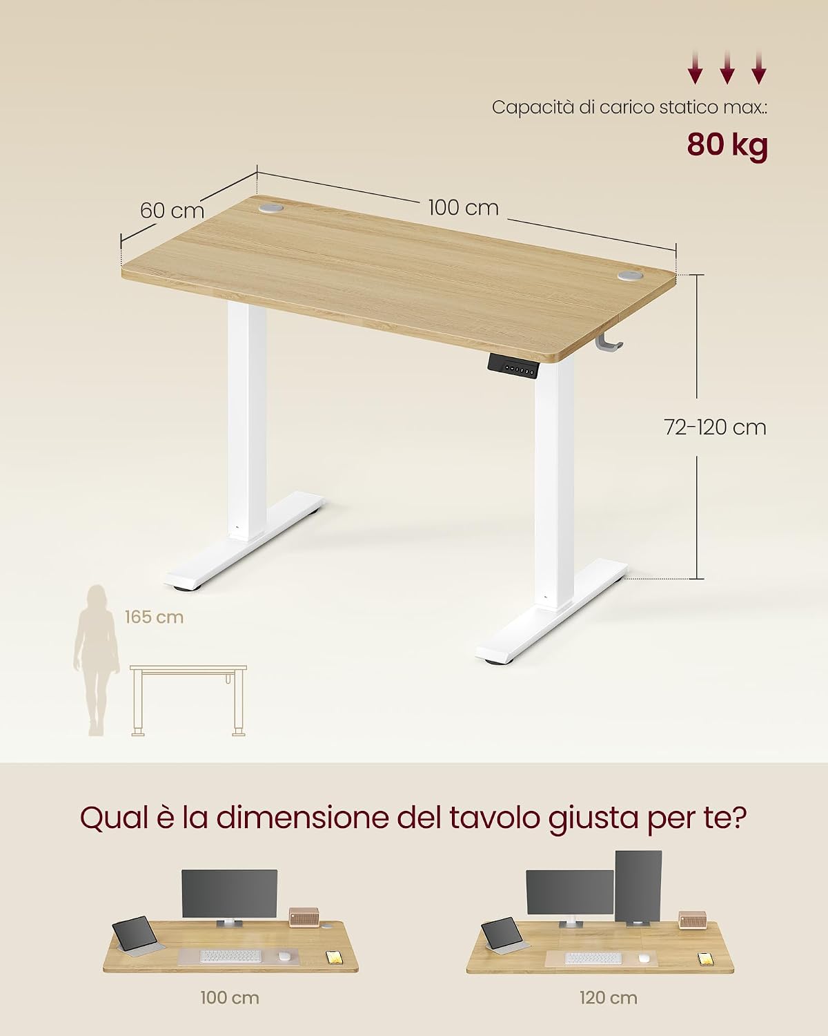 Detalle de VASAGLE Scrivania regolabile in altezza elettrica con memoria (4 altezze) LSD310YA03, 100 x 60 cm