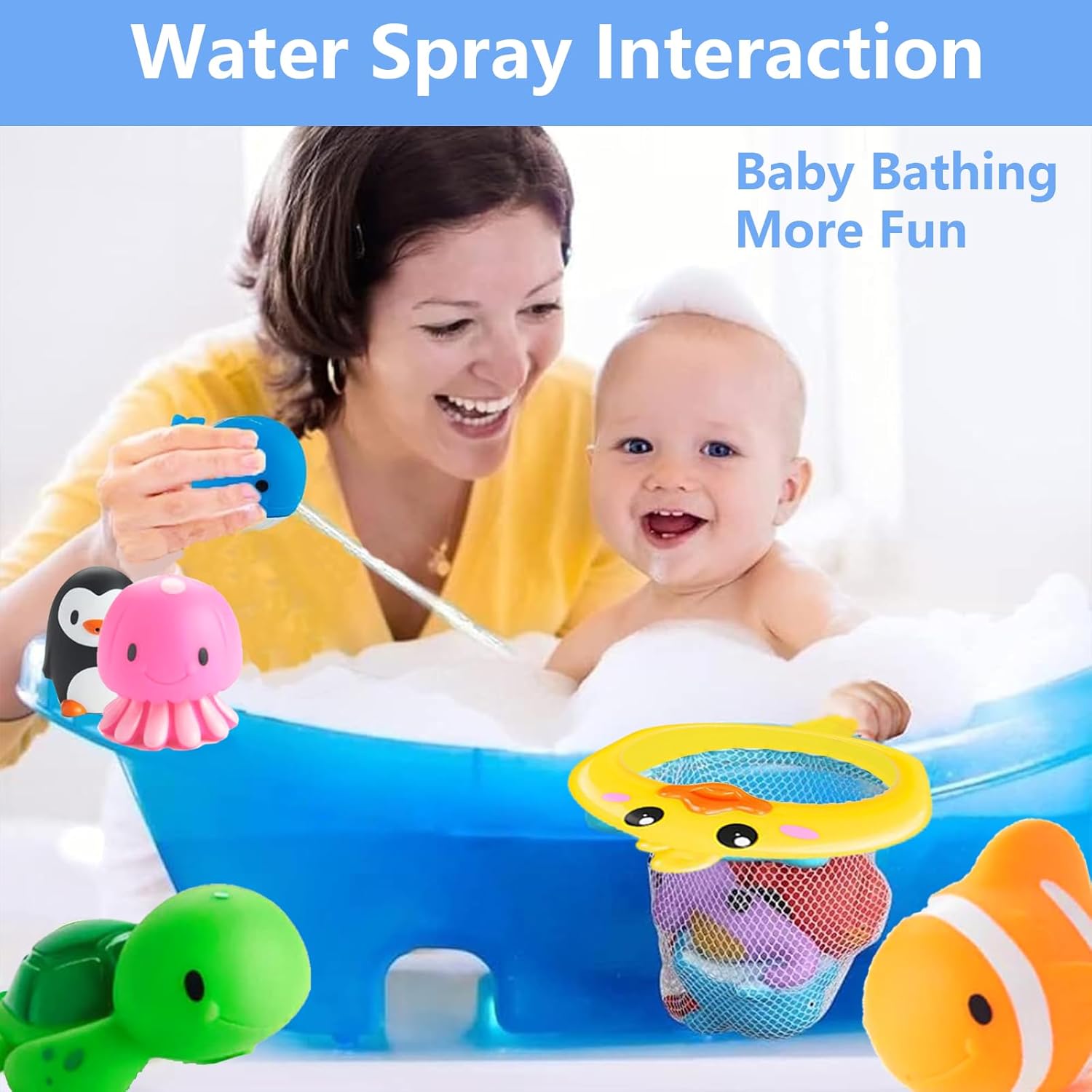 Detalle de Guopai Bath Toys for Toddlers – 9-Piece Set with Net, Floating and Squirting Fun