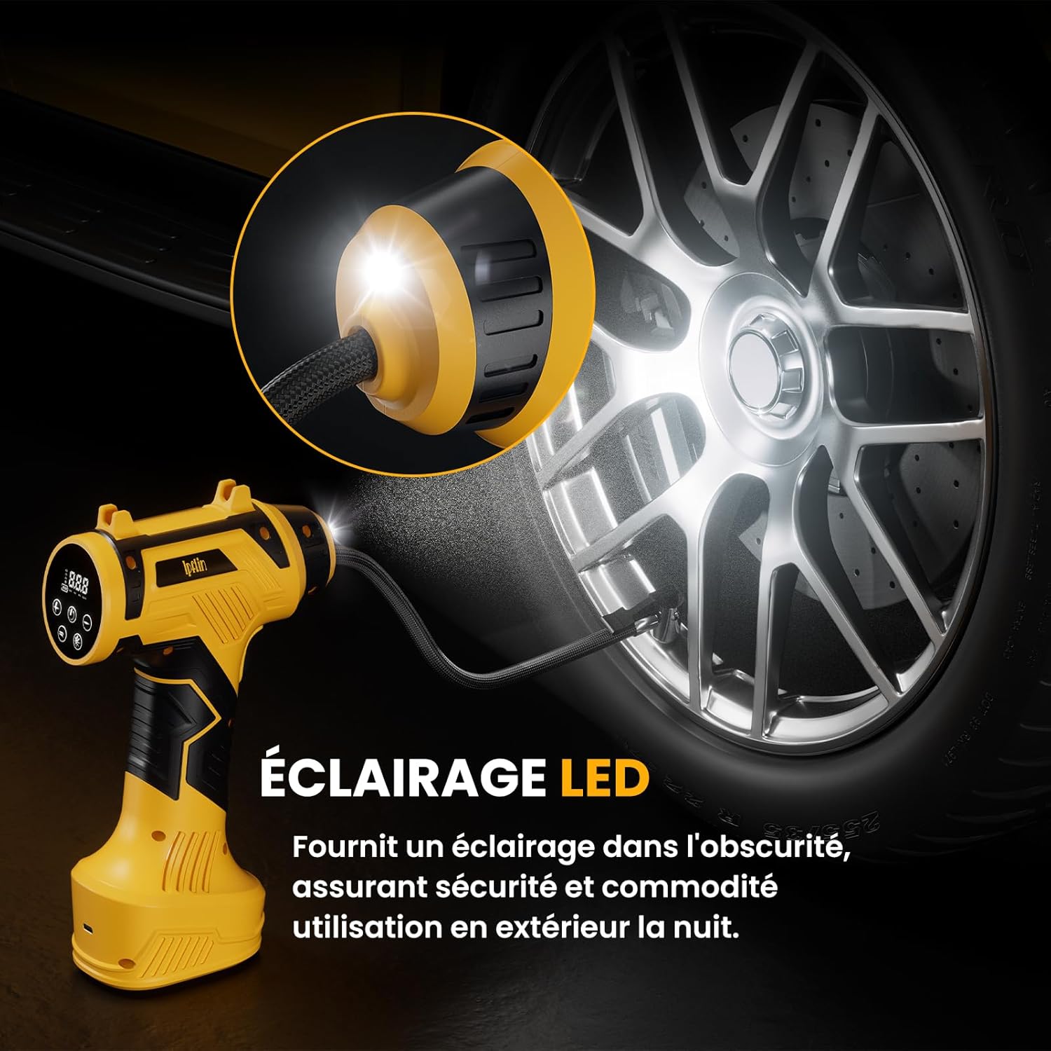 Detalle 2 de Ipflin Gonfleur Pneus Voiture Sans Fil – Compact et Polyvalent, 150 PSI, 22 L/min