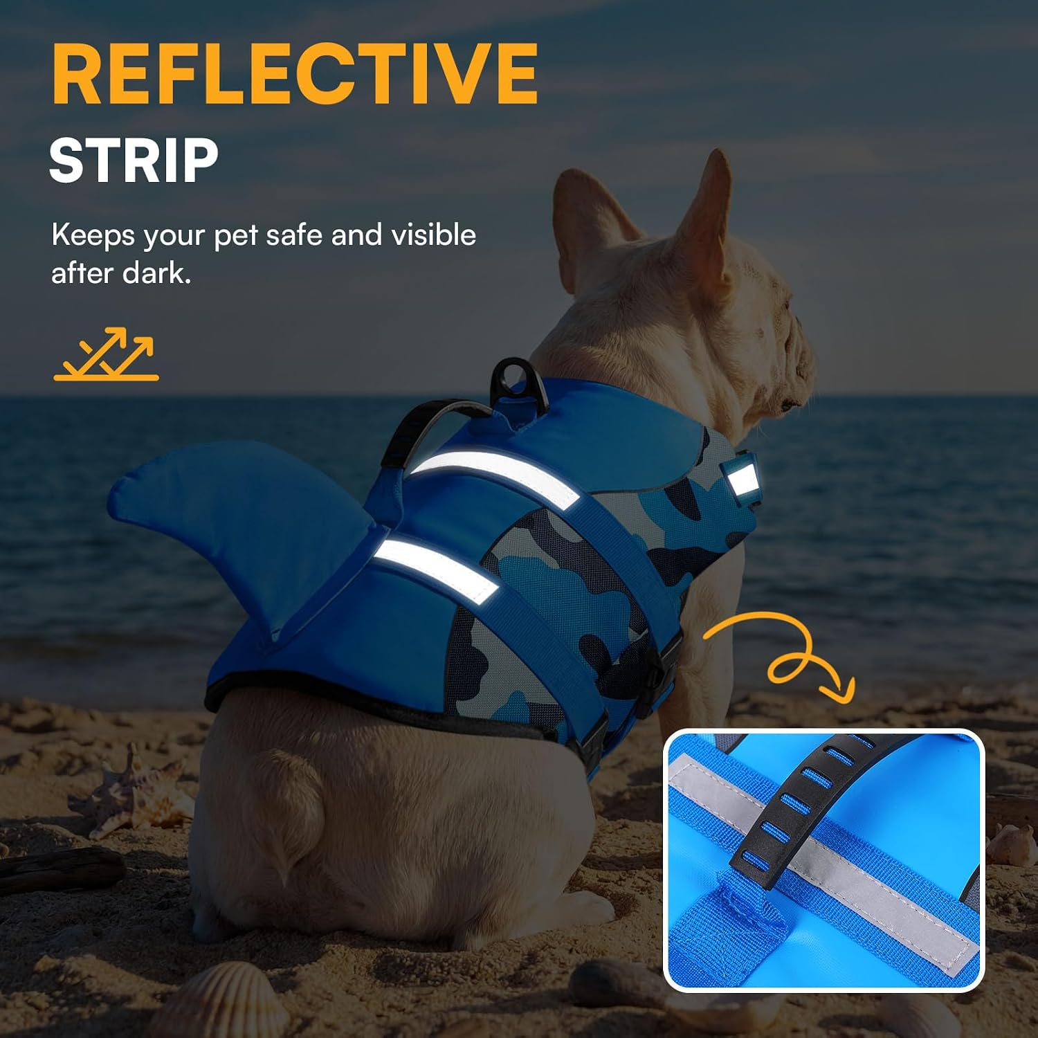 Detalle de Queenmore Dog Life Jacket (BlueCamo, M) – High Buoyancy Swimming Vest for Dogs