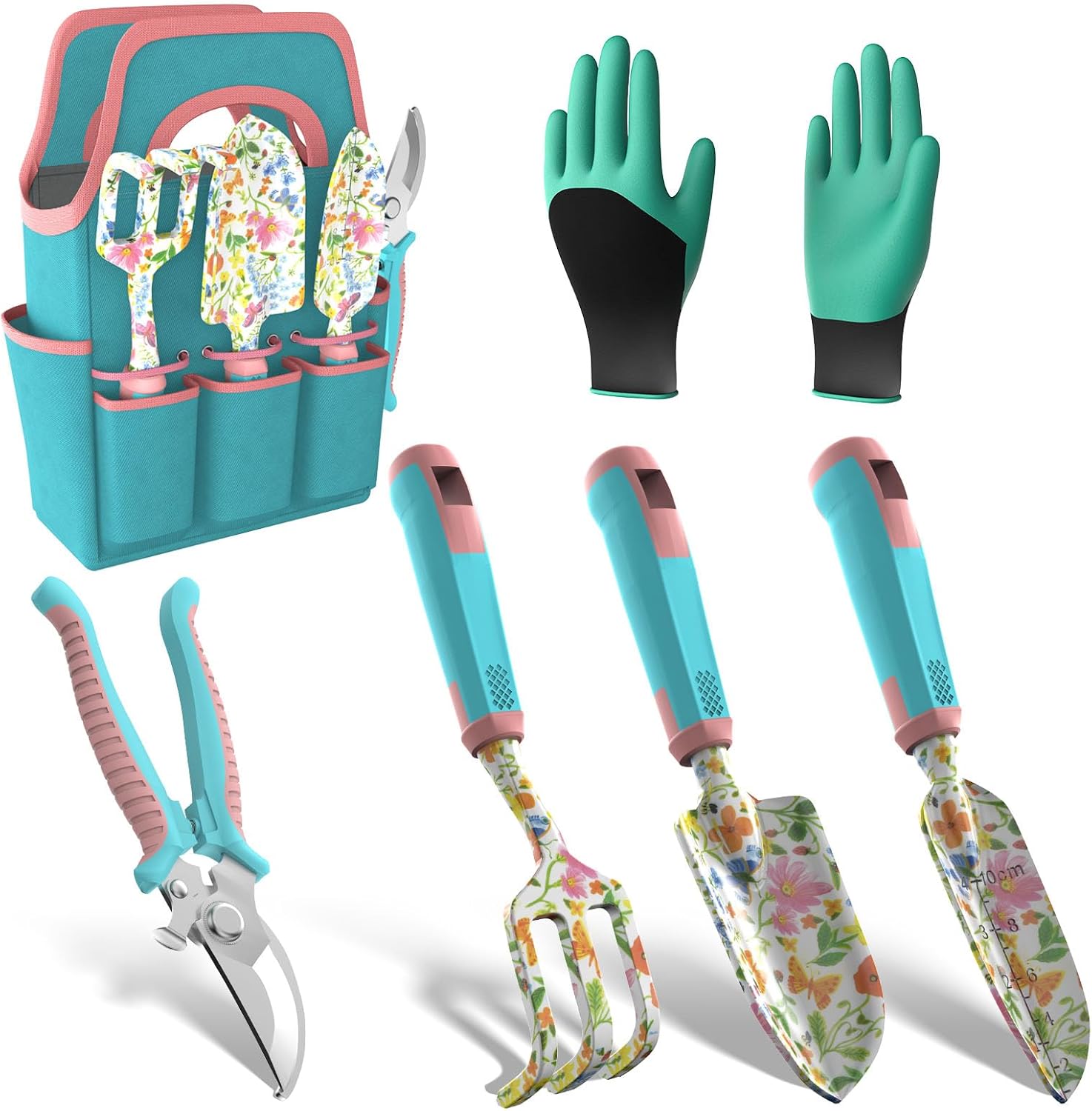 Thumbnail 6 de Kit de 6 outils de jardinage en aluminium : pelle, râteau, sécateur et sac de rangement