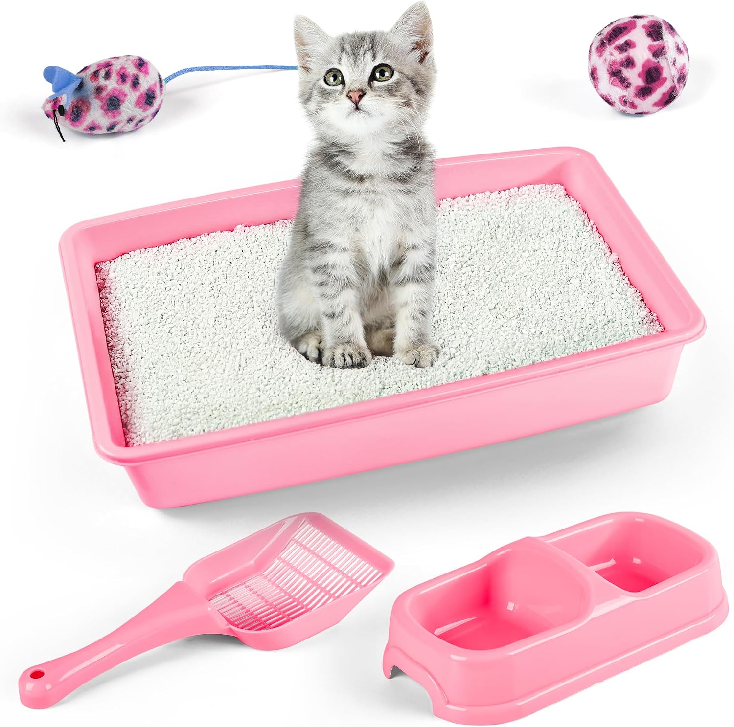 Thumbnail 6 de PAWISE Cat Accessories Set of 4: Litter Tray, Litter Scoop, Bowl and Kitten Toy in Pink