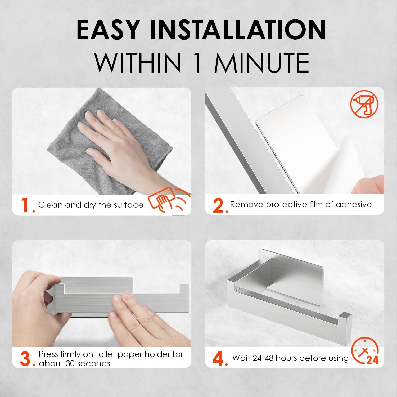 Thumbnail 4 de Auxmir Toilettenpapierhalter ohne Bohren, selbstklebend (2er-Set) aus SUS304-Edelstahl, silber