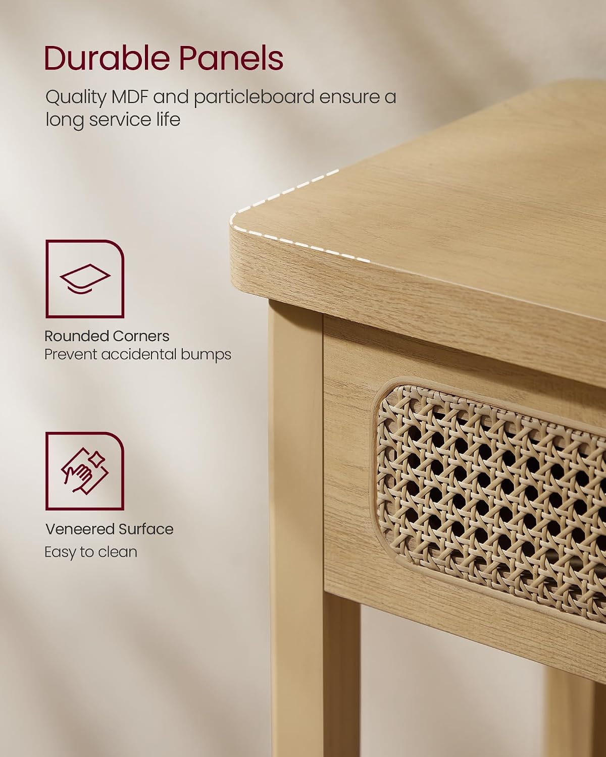 Thumbnail 3 de VASAGLE LNT016Y57 Slim Hallway Console Table, Beige Oak, Two Drawers