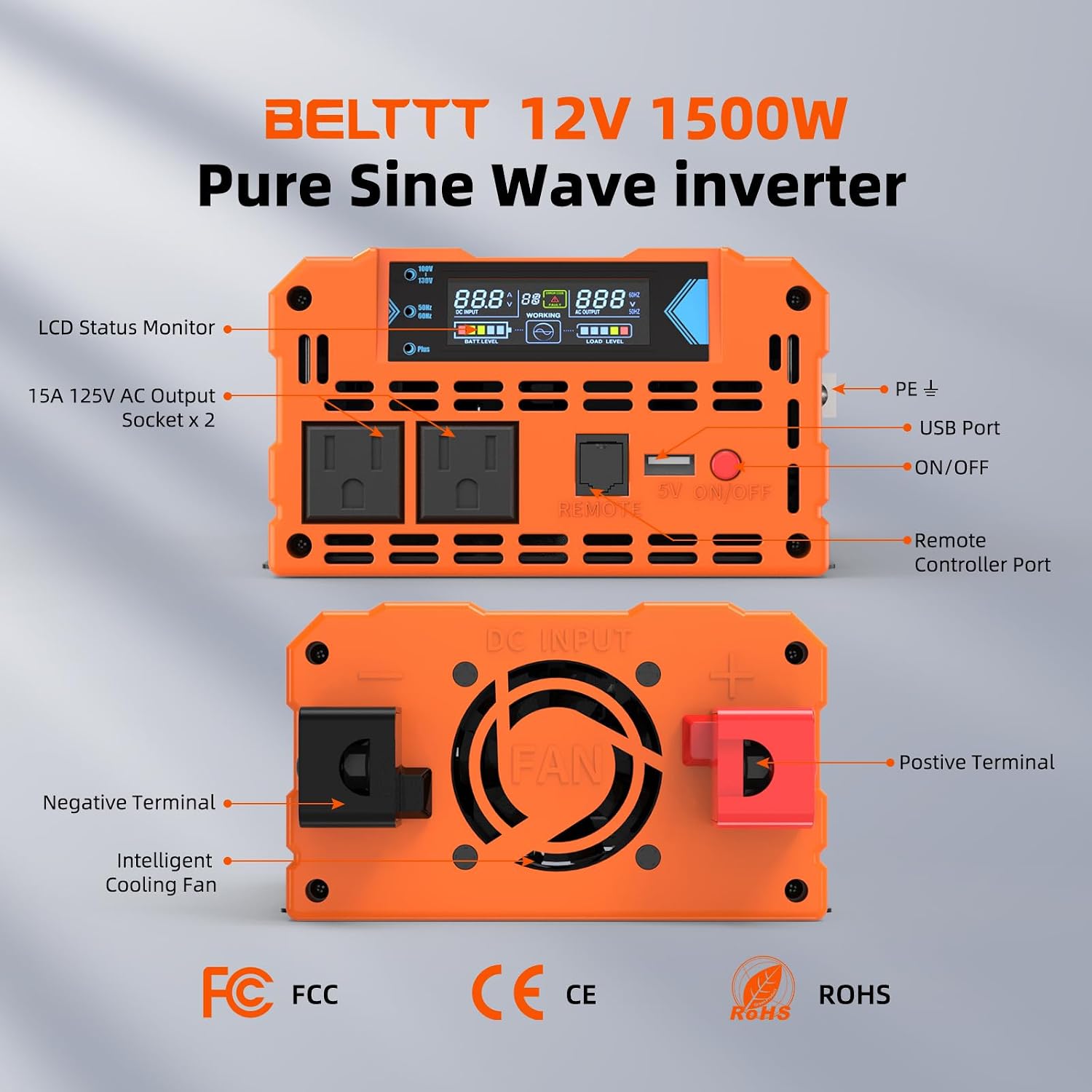 Detalle de BELTTT BAP1500A 1500W Pure Sine Wave Inverter with LCD Display
