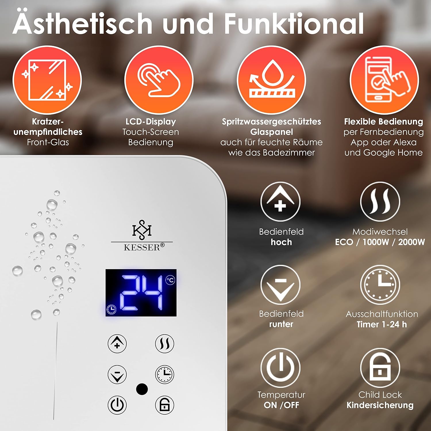 Detalle de KESSER® Elektro Glasheizung 2000 W