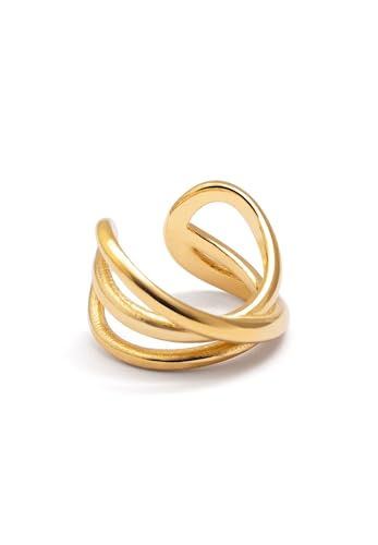 Detalle de SINGULARU Pendiente Suelto Ear Cuff Triple Cross – latón bañado en oro 18 kt
