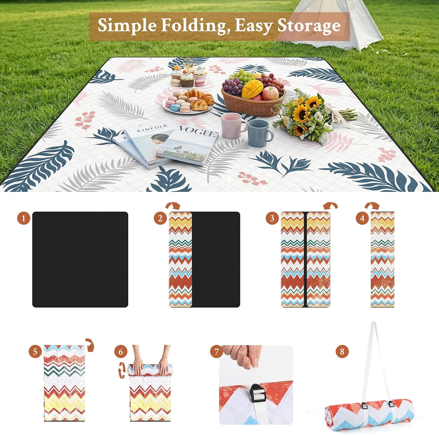 Thumbnail 6 de TXBOBECO Picnic Blanket Waterproof 200 x 200 cm: Large, Foldable & Portable for Outdoor Family Picnics