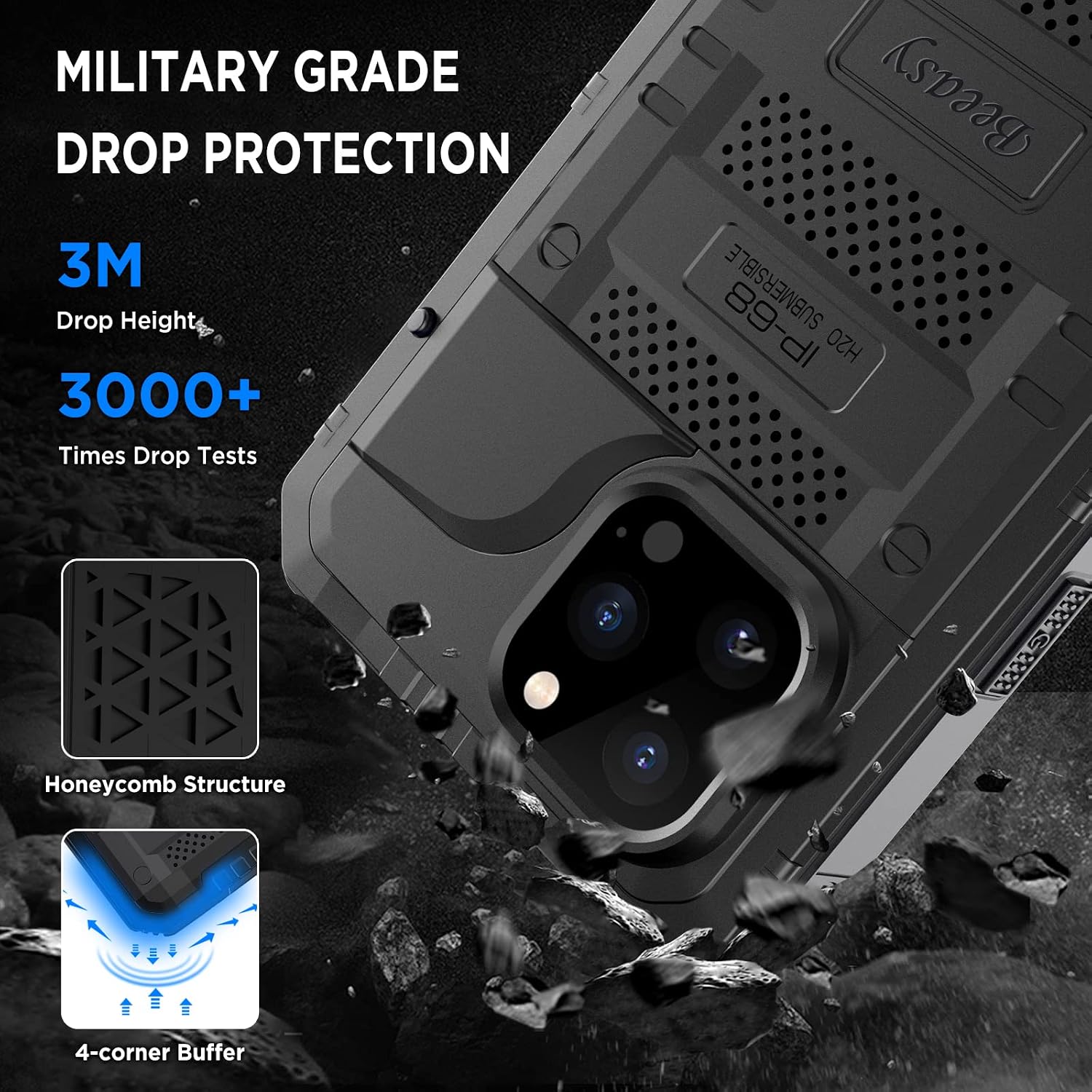 Detalle de Beeasy Robust Series: iPhone 14 Pro Max Case with 360° Military Protection