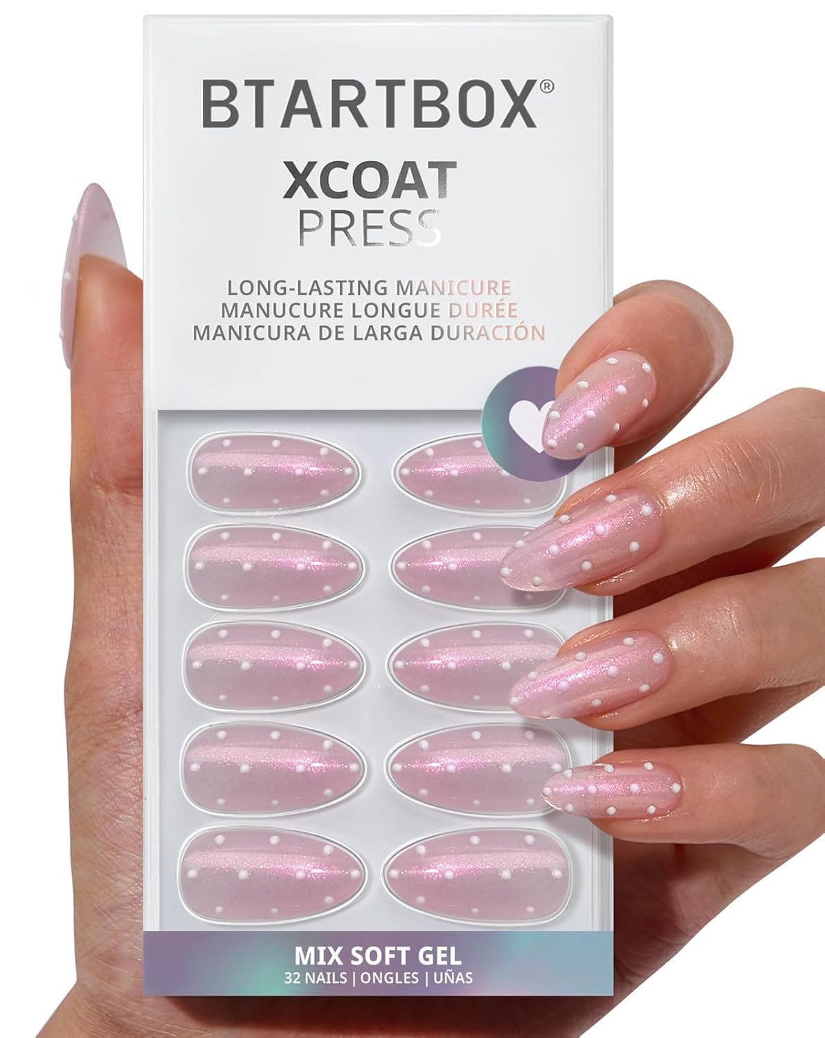 Detalle de BTArtbox Warm Hug Press On Nails: Short Coffin, Peach Pink (32 Count) – 4-Week Lamp-Curable Gel Kit