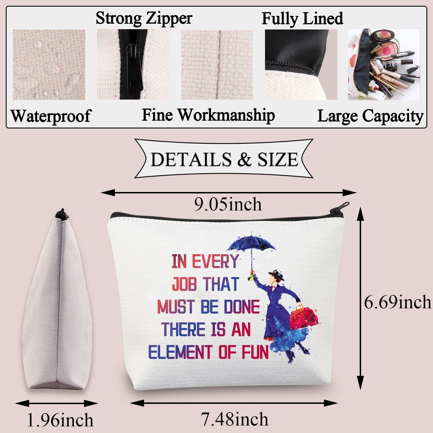 Detalle de PLITI Mary Umbrella Makeup Bag: a practical, fun organiser for every busy day
