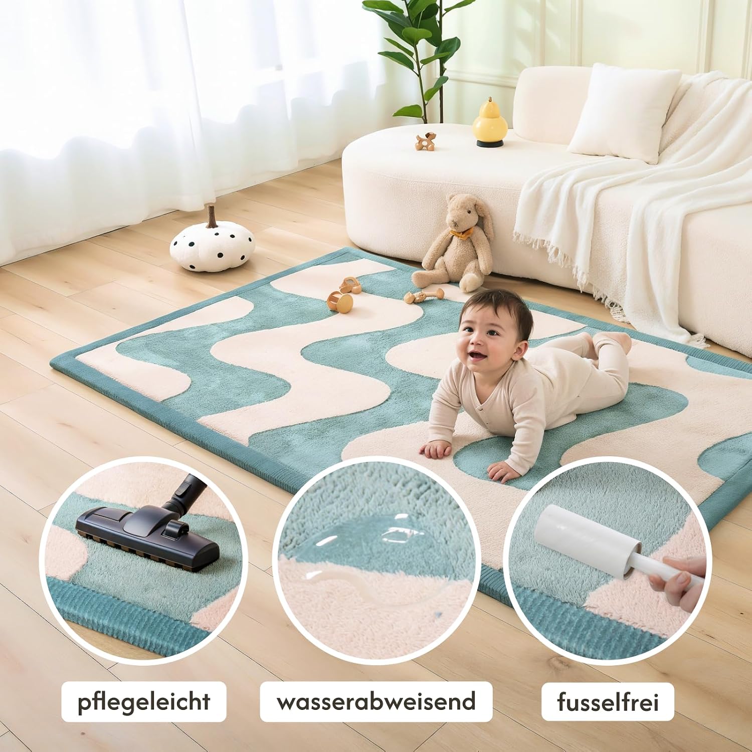 Thumbnail 3 de Wolkenweiche Spielmatte Baby 200x150x2,5cm – Wellen-Design mit Memory-Schaum und rutschfester Unterseite