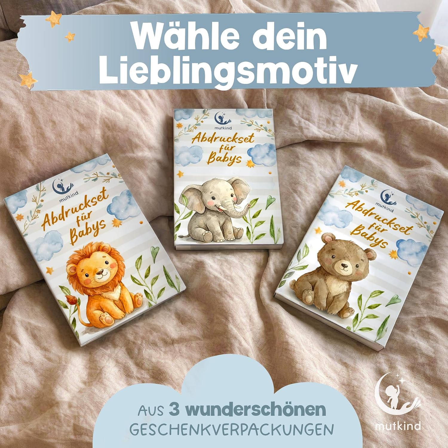 Thumbnail 4 de Mutkind® Baby Abdruckset – Hand- und Fußabdrucke für 0–12 Monate (4x Stempelkissen, 6x Abdruckkarten) – Geschenk zur Geburt