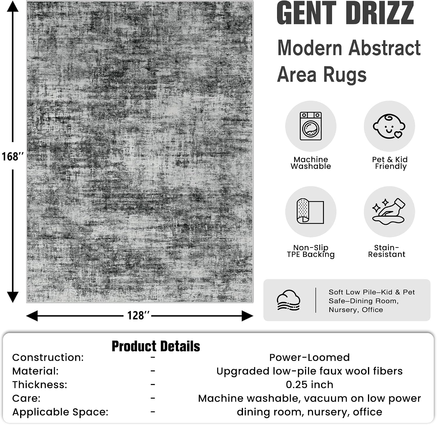 Thumbnail 1 de 10x14 Washable Modern Abstract Area Rug