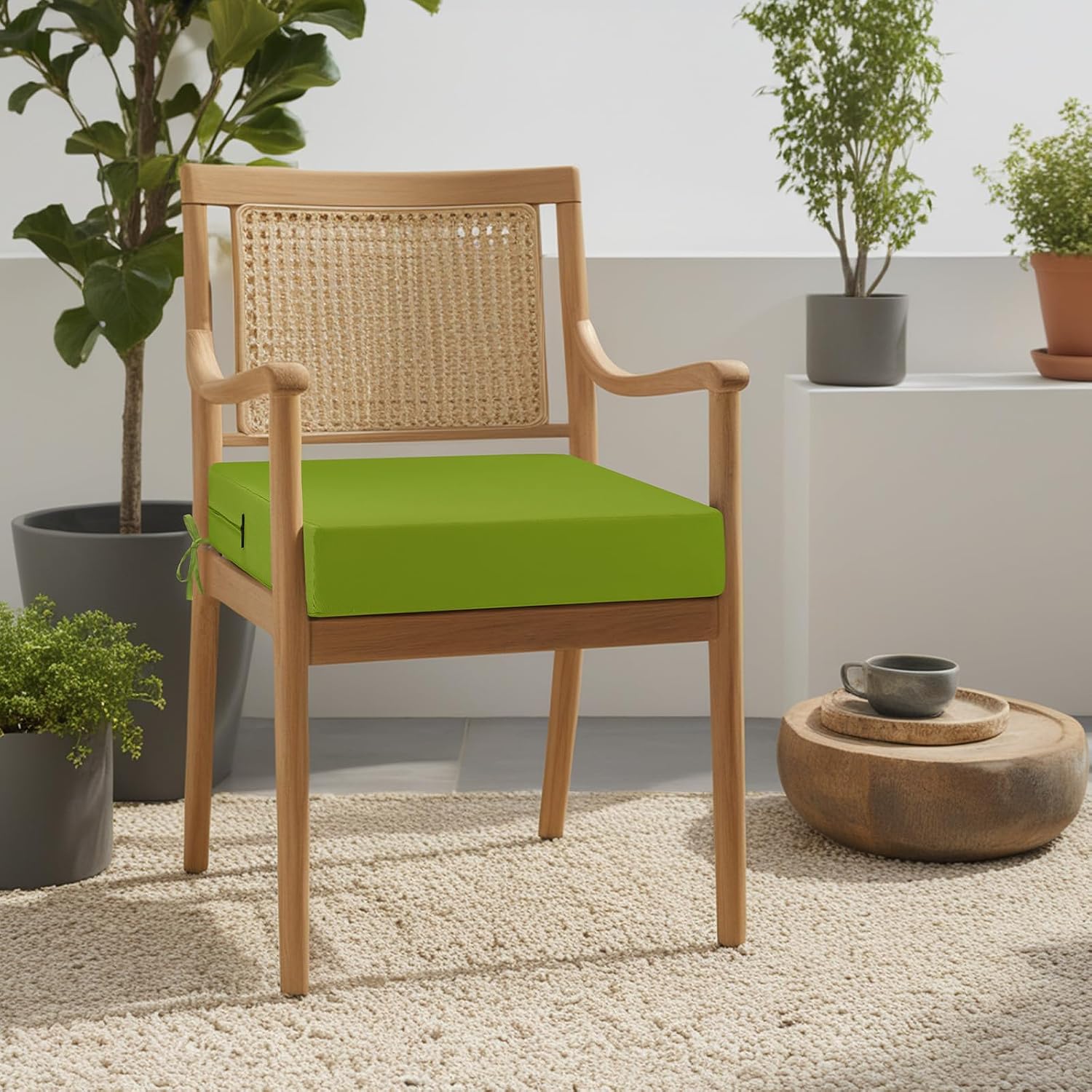 Detalle de PRIMEPATIO Outdoor Chair Seat Cushions 2-Pack, 7cm Thick Memory Foam, 50x50cm Green with Ties