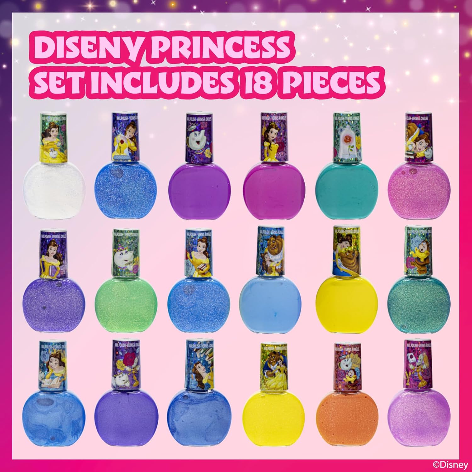 Detalle 2 de Beauty and the Beast Smalto Acqua 18 pz – Set di smalti ad asciugatura rapida per bambine