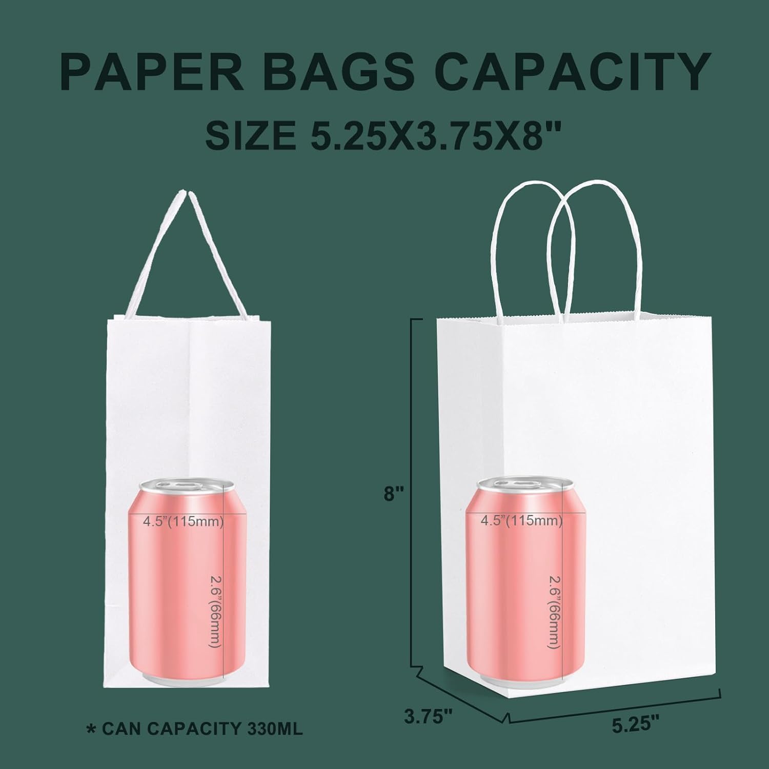 Detalle de Switory 50 Papiertüten mit Henkel (13,3 x 9,5 x 20,3 cm) aus Kraftpapier – weiße Candy- und Geschenkbeutel