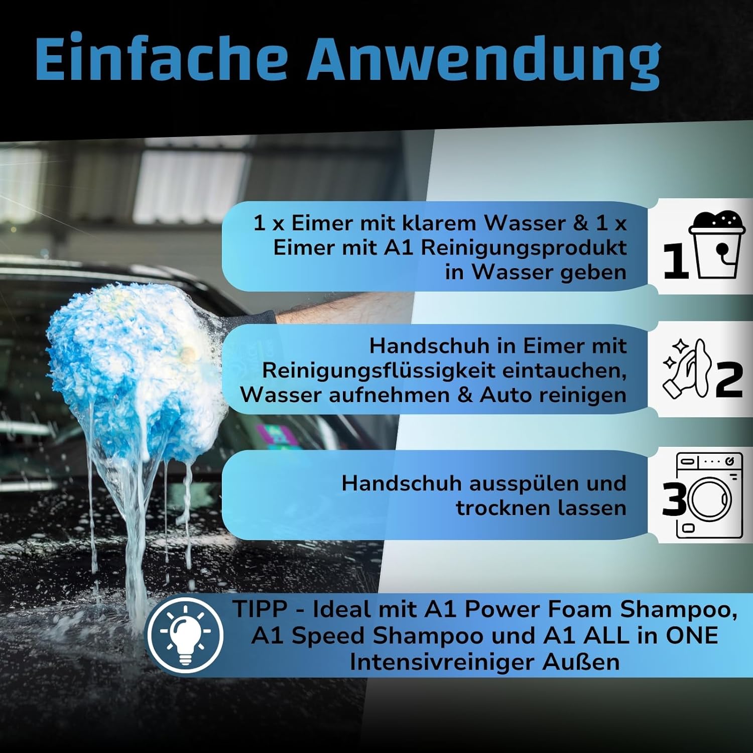 Thumbnail 3 de Dr. Wack A1 Waschhandschuh Auto – Premium Mikrofaser, Ultra-Soft & Saugstark